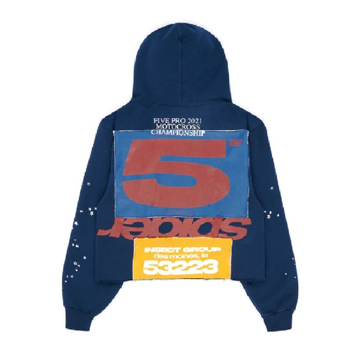 Cropped Navy Blue Sp5der Hoodie