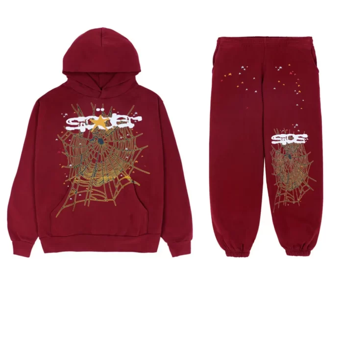 Sp5der Logo Tracksuit Maroon